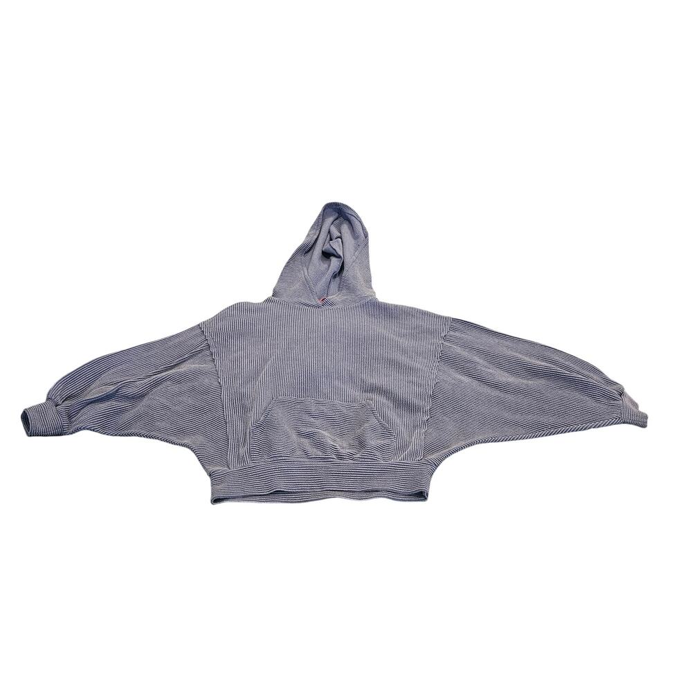 Pink Lily Blue Ribbed Hooded Dolman Sleeve Pullover Hoodie Women's Small